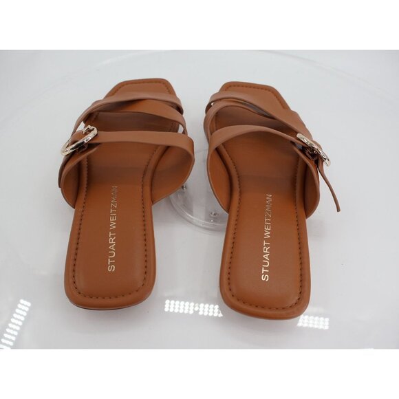 Stuart Weitzman Villa Slide Sandal Size 12 Brown Leather Strappy Flats Slip on - Picture 7 of 11
